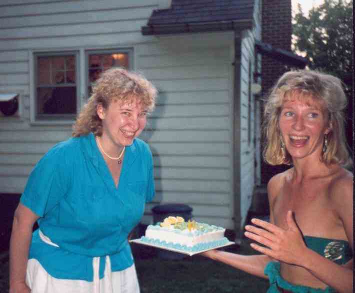 My Aunt Liz (and Mary) getting ready to throw a pie at my Uncle!