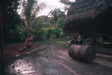 Sylvia taking a photo of one of the boys at our hut.