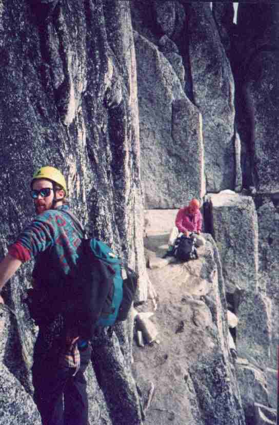 Rick on Bugaboo Spire, pinned to the beautiful granite rock.