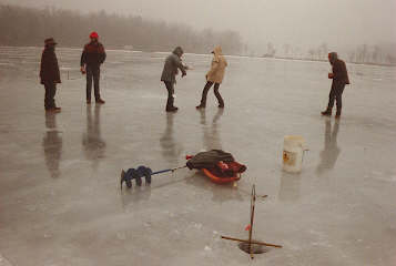 Playing ice hockey with an empty beer can......